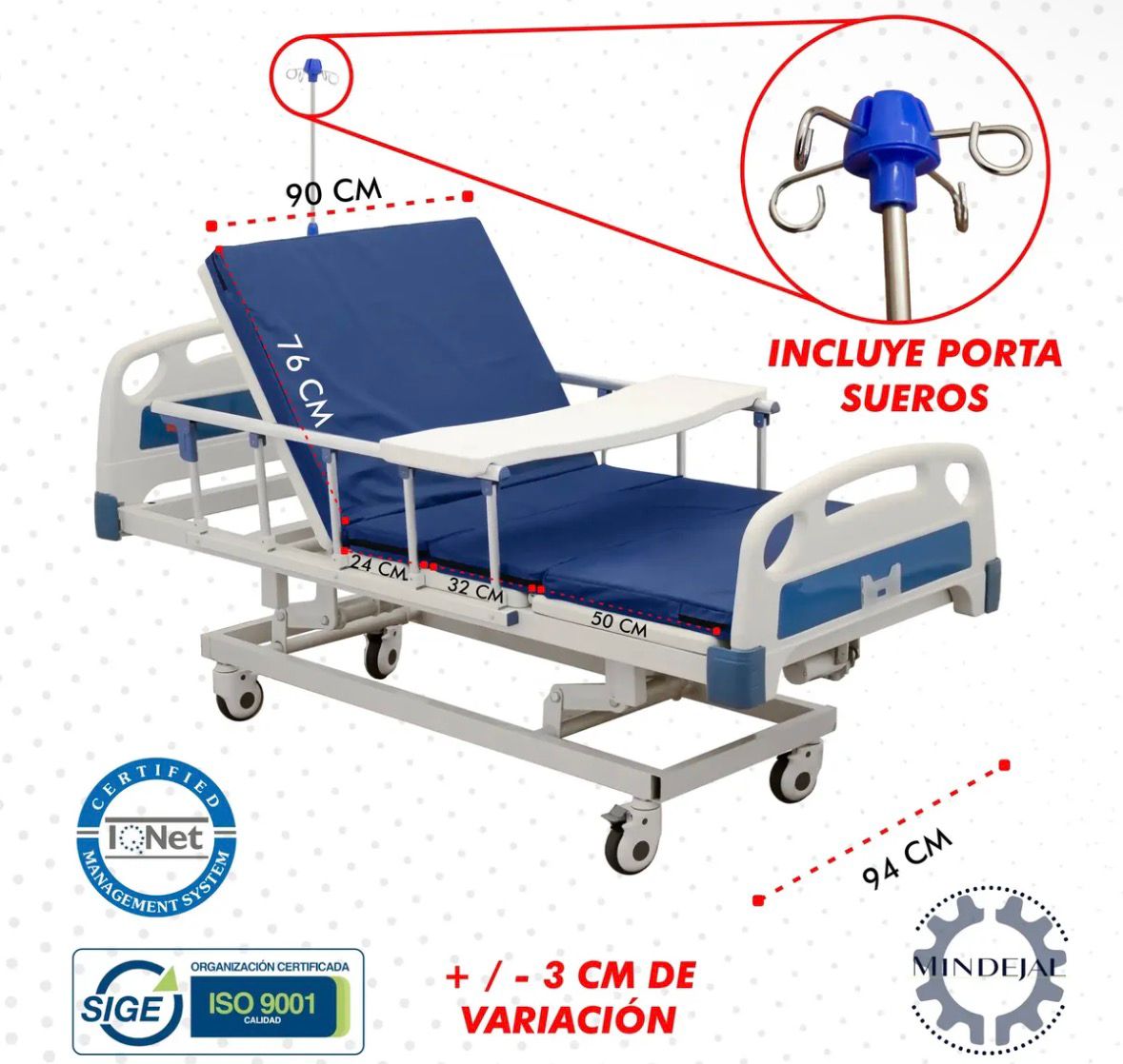Cama Electrica Normal - Medidas del colchon y porta sueros incluido
