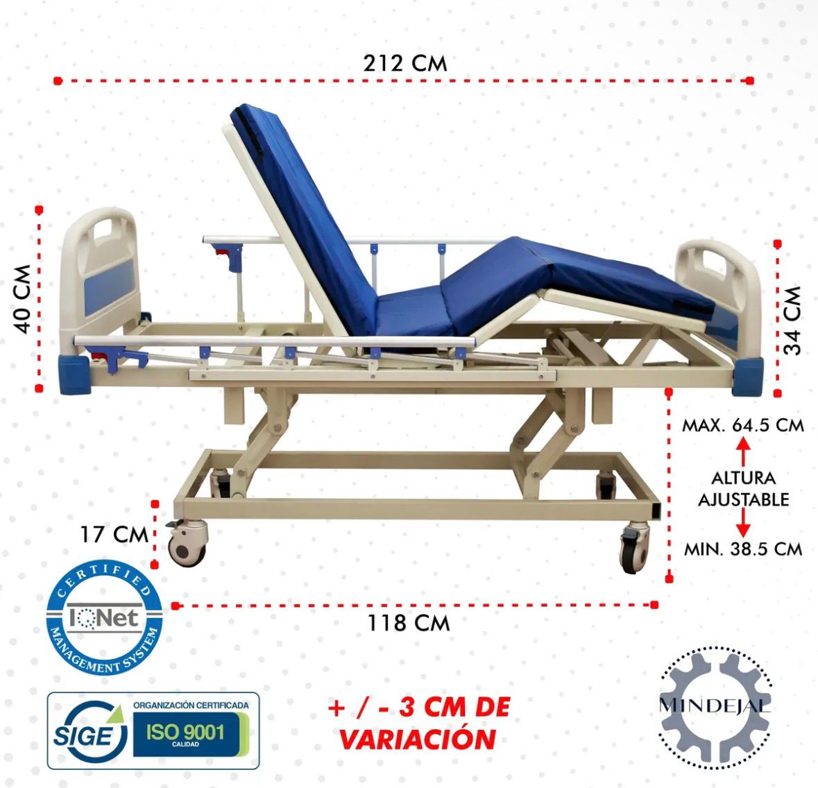 Cama Electrica Normal - Vista lateral con alturas ajustables